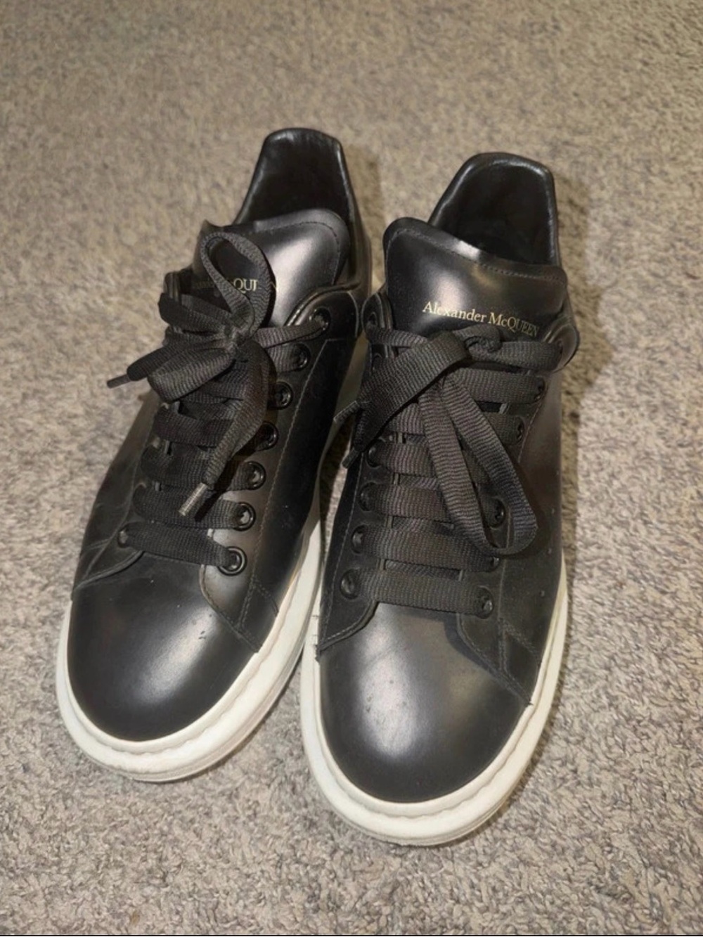 Alexander McQueen Black Leather Low-Top Sneakers with White Sole